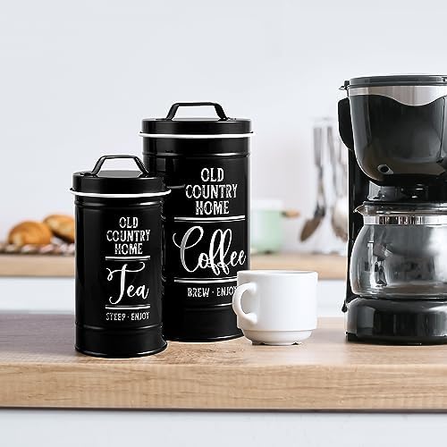 Black Canisters Sets for the Kitchen, Airtight Kitchen Canisters for Countertop, Flour and Sugar Containers, Tea Coffee Sugar Canister Set, Black Kitchen Decor and Accessories, Set of 4