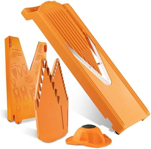 Mandoline Food Slicer Börner V3 (Starter Set) by Reston Lloyd • V-Slicer with Blade Storage & Safety Food Holder • Made in Germany • Fruit & Vegetable Chopper • Multiple Settings: Orange by B%C3%B6rner