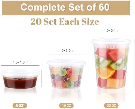 60 Sets Deli Containers with Lids Disposable Plastic Food Storage