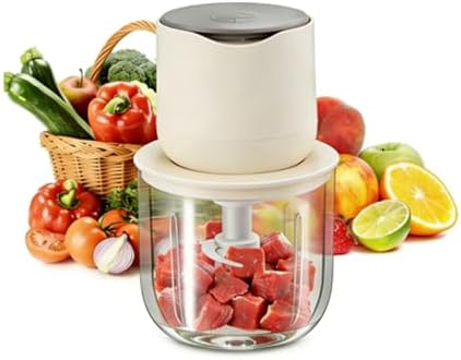 Electric Garlic Chopper 600ML, Rechargeable Meat Grinder, Cordless Garlic Mincer Onion Chopper Food Chopper for Ginger Chili Meat Sauce, Wireless Food Processor, White by MAMICOOKER