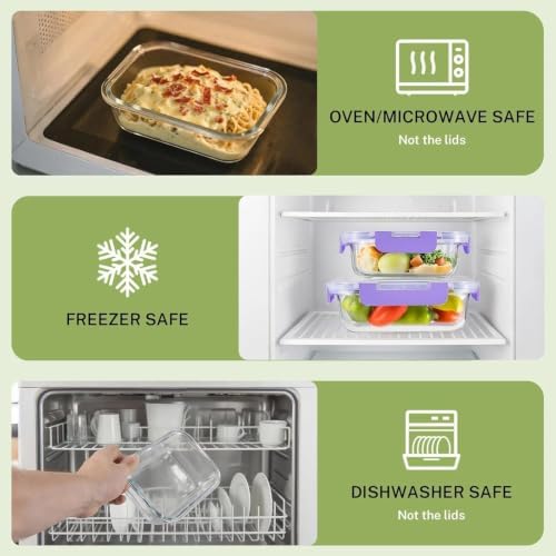 8 Pack Glass Food Storage Containers with Snap Locking Lids for Meal Prep