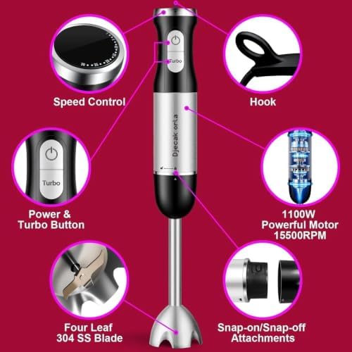 Upgrand 1100W 5-in-1 Immersion Blender Handheld, Black