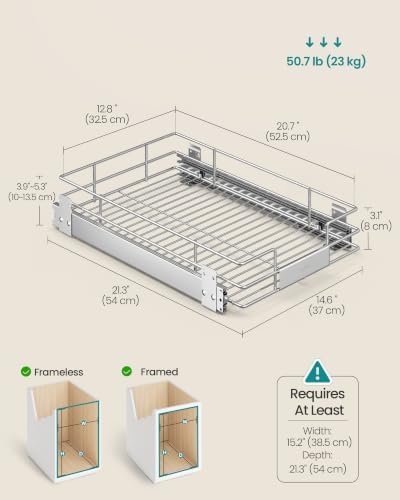 Pull Out Cabinet Organizer 14.6" W x 21.3" D, Easy Pull-Out