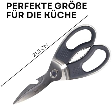 Kitchen Scissors Titanium Nitride Coated Grey | Soft Grip Household Scissors with Micro-Serrated Blades | Extra Hard & Removable Blades | Poultry Scissors, Herb Scissors, Pizza Scissors | CL