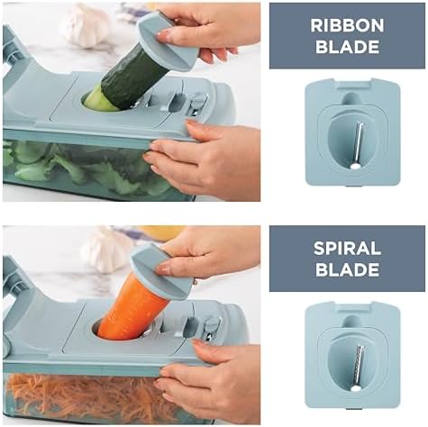 Cook with Color Vegetable Chopper - Multifunctional 11 in 1 Vegetable Chopper with Container - Food Chopper to Dice, Chop, Slice, Julienne and Spiralize, Blue - Image 6