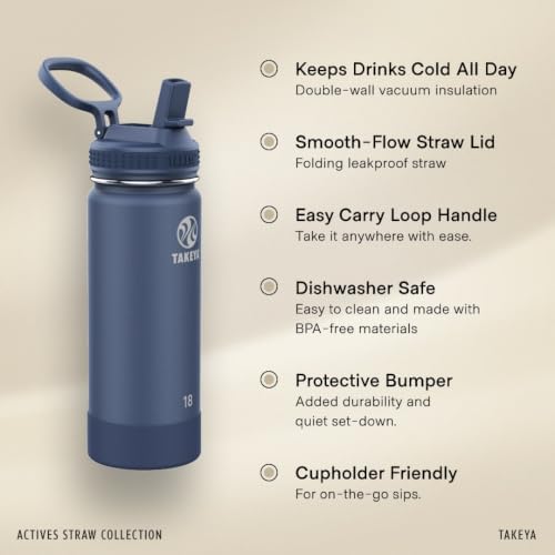 24 oz Actives Stainless Steel Water Bottle with Straw Lid – Leakproof, Double-Wall Insulated, Keeps Drinks Cold 24 hrs/Hot 12 hrs, BPA-Free, Powder-Coated, Gym & Travel, Lilac