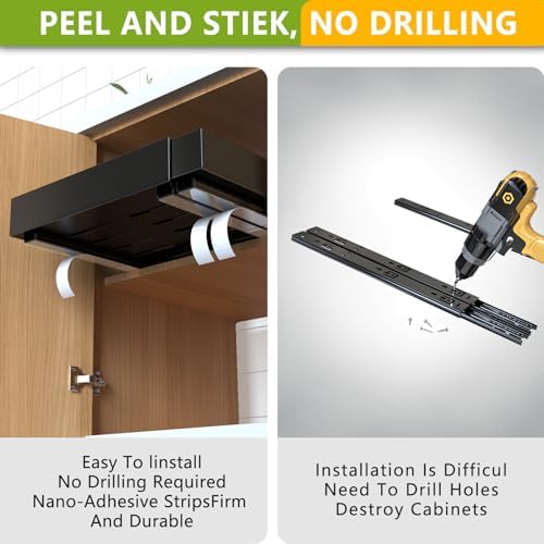 2 Pack Pull Out Cabinet Organizer,21" Deep Slide Out Drawer Organizers,No Drill Pull Out Drawers Adhesive with Nano Compatible Framed Cabinets Shelves for Kitchen Pantry Adjustable Width