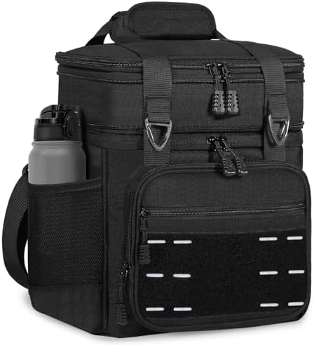 Tactical Expandable Lunch Box Men 2 Layer Cooler Bag 20 Cans Black