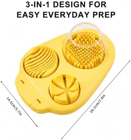 3-in-1 Stainless Steel Egg Slicer, Heavy Duty Multi-Function Kitchen Slicing Tool, Easy and Even Slicing for Hard Boiled Eggs, Fruits and Vegetables (Yellow) - Image 2