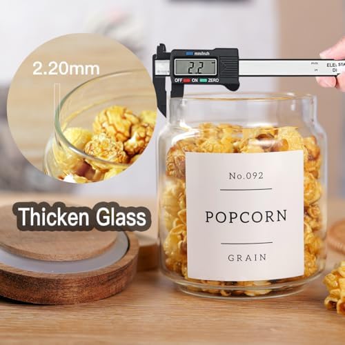 6 Set Glass Pantry Storage Jars with Acacia Airtight Lid - 15oz Thicken Glass Kitchen Canisters with 132 Pantry Labels - Clear Glass Food Storage Containers with Wood Lid for Tea,Sugar,Spice,herbs