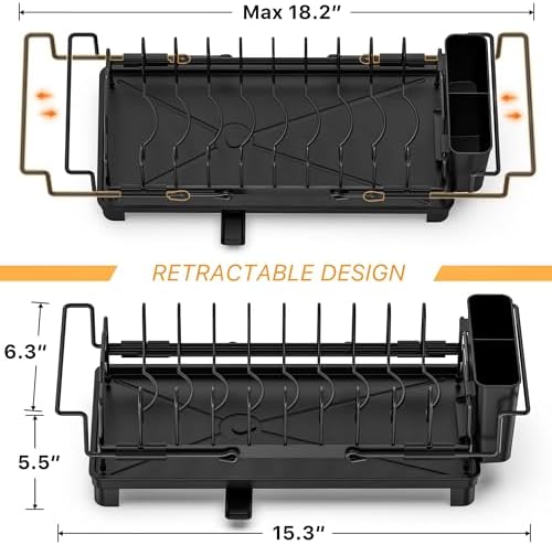 Small Dish Drying Rack - Expandable Dish Drying Rack with Drying Tray