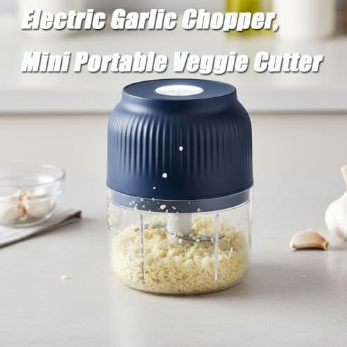 300ml Capacity Electric Garlic Chopper, Mini Portable Veggie Cutter, 4 Sharp Stainless Steel Blades Mini Electric Food Chopper, Compact Size, Easy to Clean, One-Touch Operation (2pcs) - Image 2