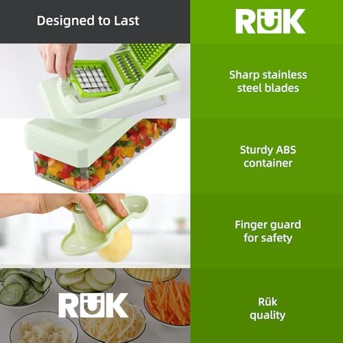 RüK 10-in-1 Vegetable Chopper – 6 Blade Veggie Chopper with Container, Food Dicer, Onion Cutter, Cheese Grater, Mandoline Slicer, Kitchen Gadgets & Home Essentials (Green) - Image 7