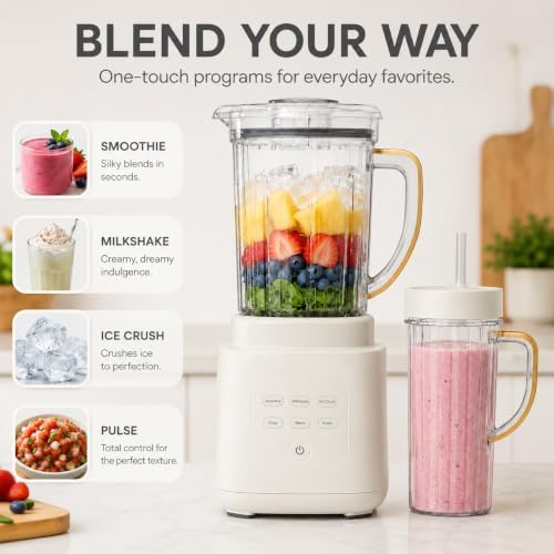 Power Exact Countertop Blender System, 700W Motor, 50oz Tritan Jar, 20oz To-Go Cup, 4 Presets, 3 Speeds PrecisionSense Technology (white) - Image 4
