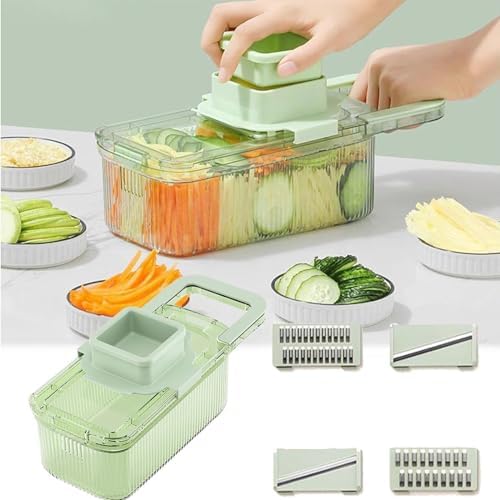 2024 New Multifunctional Food Grater, Six Cutting Tools Round Vegetable Chopper, Chopper Vegetable Cutter, Food Chopper With Container, Vegetable Chopper With Container (1Cutter+6Blades+Drain Basket) - Image 6