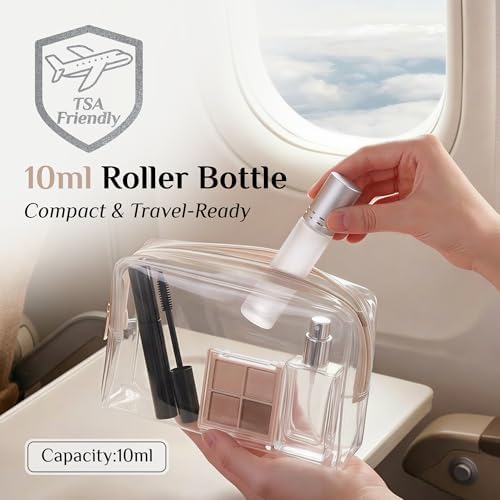 PrettyCare 12 Pack, 10 ml Essential Oil Roller Bottles with Stainless Steel Roller Ball - Refillable Leak-proof Empty Thick Clear Glass Roll on Bottles with Silver Caps for Travel, Perfume - Image 4