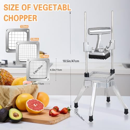 Hakka Commercial Vegetable Chopper French Fry Cutter w/3 Replacement Blades Commercial Onion Slicer Heavy Duty Potato Cutter Carrots Dicer Stainless Steel, include 3 Blades(1/2", 3/8", 1/4") - Image 2