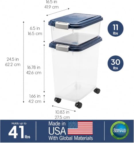 Dog Food Storage Container, Up to 30+11 lbs, Navy, Made in USA