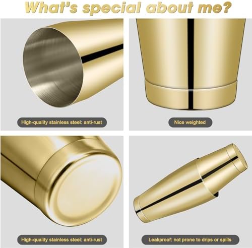 6 Pcs Shakers Bartending Boston Cocktail Shaker, Gold