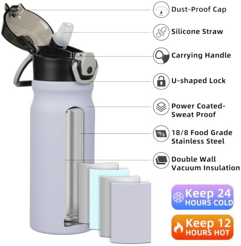 BJPKPK 18 oz Water Bottle with Straw & Handle, Insulated Stainless Flask - Image 2