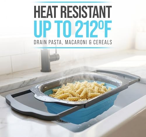 Blue XL Collapsible Silicone Over Sink Colander – 6 Quart