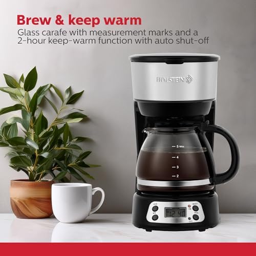 Holstein Housewares 5-Cup Programmable Coffee Maker, 25oz Drip Coffee Machine with Auto Brew Timer, Pause & Serve, Compact Design – Perfect for Home, Office & Dorm Use, Black - Image 5