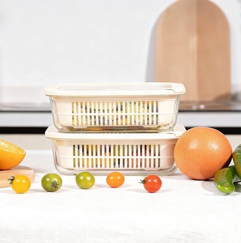 Glass Food Storage Containers with Glass Lids, Microwave Safe Food Container Set, Aitight Meal Prep Container Set, BPA Free Colander, LeakProof, 2 Pack