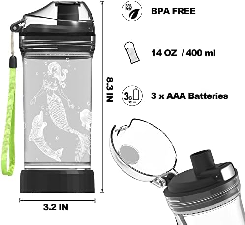 Light Up Kids Water Bottle with 3D Mermaid Design- 14 OZ Tritan BPA Free Eco-Friendly - Cool Drinking Cups Gift for School Kids Boy Girl Child Christmas Holiday