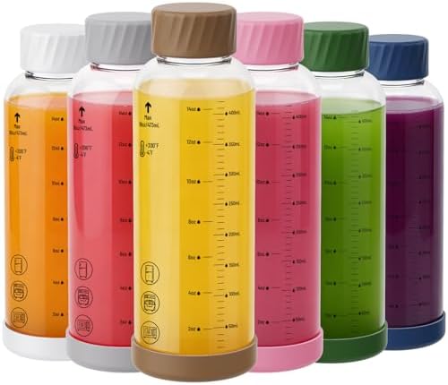 16 oz Glass Juice Bottles 6 Pack, Leakproof Borosilicate Glass Bottles by Sursip%C2%AE