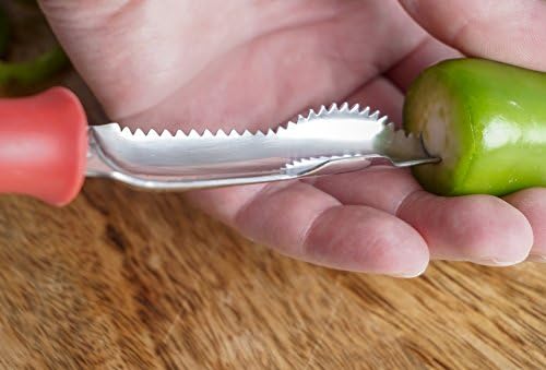 Endurance Collection Vegetable Core & Seed Remover, Tomato, Zucchini, Jalapeno Pepper Corer Tool, Dishwasher Safe, 8.25" Overall Length, Stainless Steel Blade, Red Handle