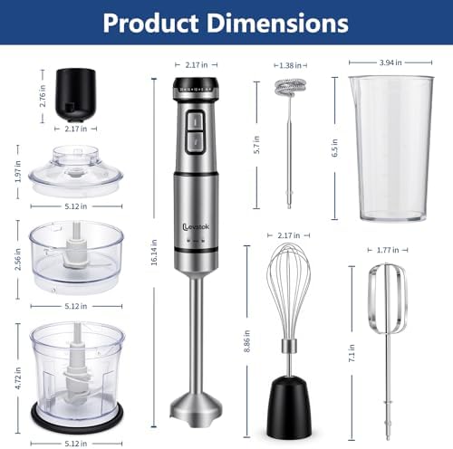 Immersion Hand Blender Set, 1200W 20-Speed Stainless Steel Stick Blender with 7 Accessories, 500ml & 200ml Chopper Cups, Milk Frother, Egg Beater, for Smoothies, Soups Kitchen Essential