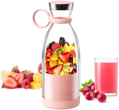 Asa Vea Portable Blender, Mini Blender for Smoothies and Shakes with 4 Blades, 11 Oz Personal Size Blender with Travel Lid and USB Rechargeable for Kitchen, Office, Gym (Pink) by AsaVea