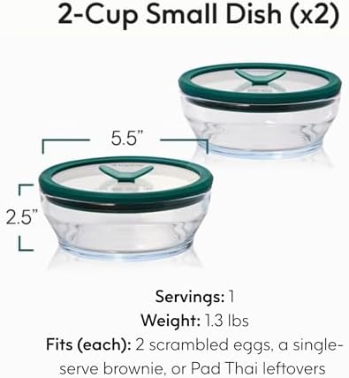 2-Pack 2-Cup Glass Food Storage Set (Clear Kale)