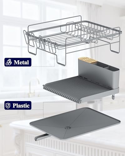 Extendable Large Dish Drying Rack, 18.2"-25.7" L x 12.9" W, Grey