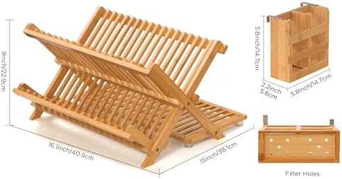 Bamboo 3 Tier Dish Drying Rack with Utensil Holder