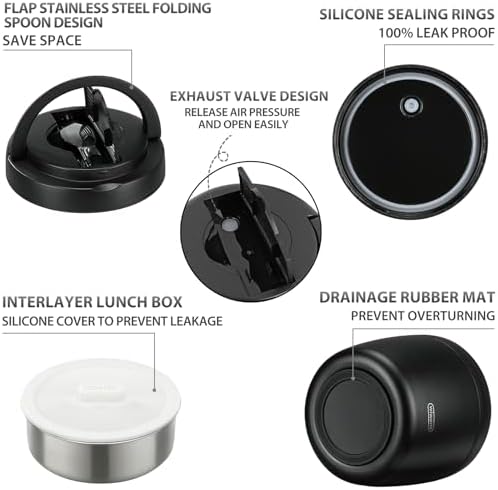 Thermo Food Jar for Hot Food 32OZ Soup Thermo Lunch Containers Wide Mouth Vacuum Insulated Stainless Steel Leakproof Bento Box with Spoon (Black)