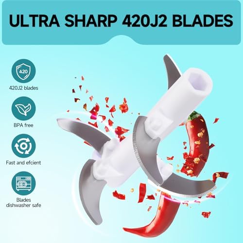 Manual Food Processor Vegetable Chopper, Portable Hand Pull String Garlic Mincer Onion Cutter for Veggies, Ginger, Fruits, Nuts, Herbs, etc., （900ml,Gray-blue）