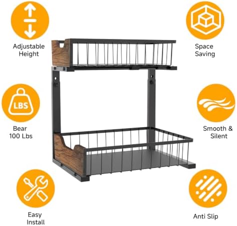 Pull Out Cabinet Shelf 2 Tier Metal Under Sink Organier