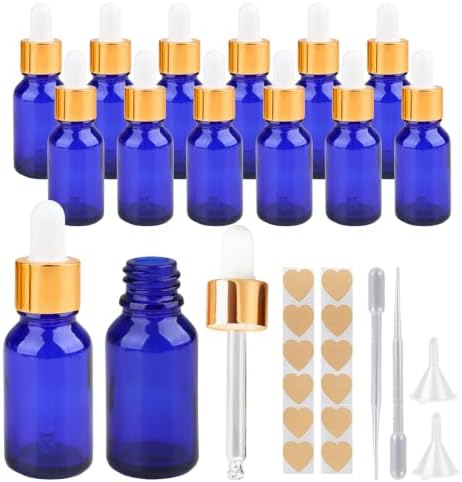 1/2 oz Blue Glass Dropper Bottles,15ml Leakproof Tincture Bottles with Funnels, Eye Droppers, Labels, Refillable Empty Bottle for Tinctures, Essential Oils by Unknown