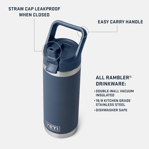 Rambler 18 oz Bottle, Vacuum Insulated, Stainless Steel with Color Matching Straw Cap, Tropical Pink