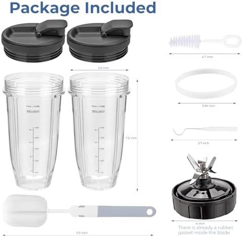 Blender Cups Replacement Parts For ninja,2-Pack 24oz Blender Cups with Sip & Seal Lids,7 fins Blender Replacement blade Compatible with Ninja BN401 BN751 BN801 BL480-30 BL642-30 BL682 BL687 NN102 - Image 5