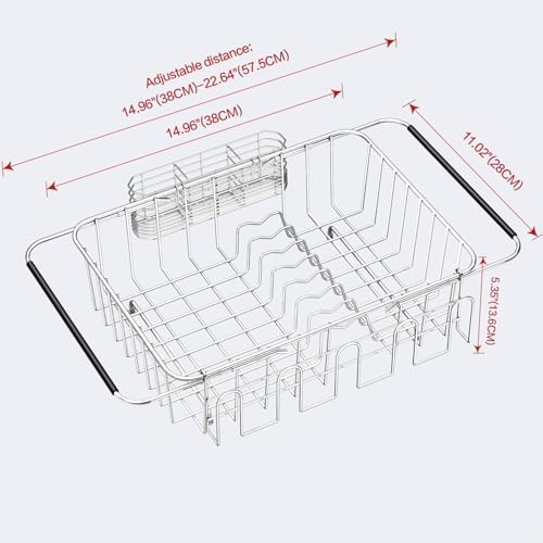Dish Drying Rack in Sink, ExtendableStainless Steel Dish Drainers for KitchenCounter, Anti-Rust Dish Dryer Rack withUtensil & Cup Holders, for Inside Sink, Over The Sink