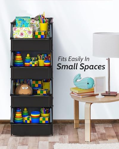 Stackable Storage Bins Open Front for Pantry Storage, 4 Pack - Black