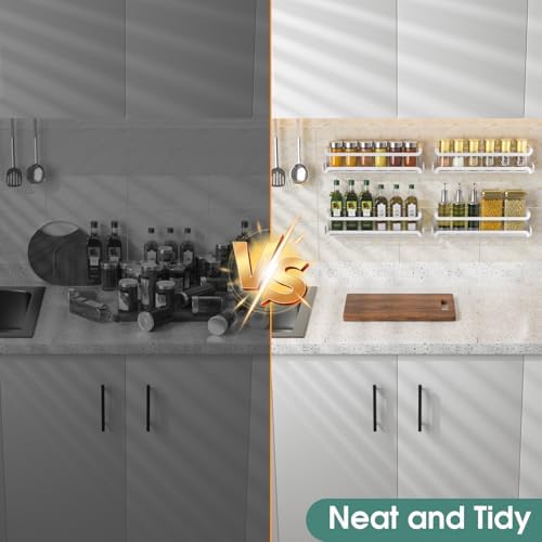 4 Pack Wall Mounted Spice Rack for Kitchen Cabinet,RV,Camper,White
