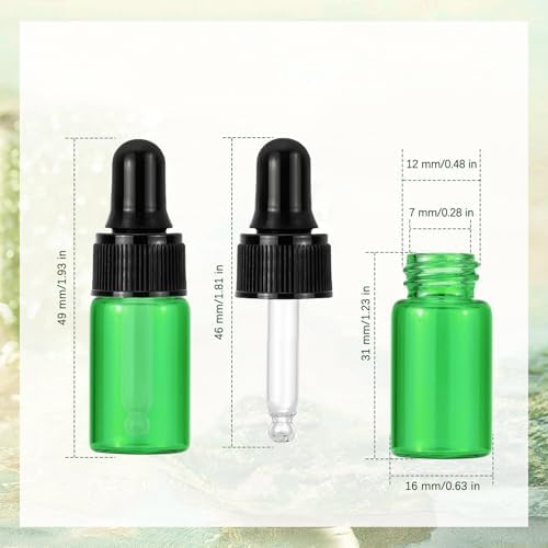Kesell 20pcs 3ml Green Glass Dropper Bottles with Black Caps - Image 2