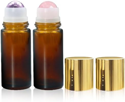 2 Pack 1.7oz Refillable Rose Quartz Amethyst Roller Bottles for Oils by Unknown