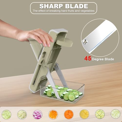 Mandoline Slicer for Kitchen, Vegetable & Cucumber Slicer, Easy to Clean Chopping Artifact (White Light Gray) - Image 5