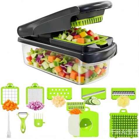 Vegetable Chopper with Container,Multifunctional Veggie Chopper for Onion Carrots Salad Cucumber Potato,Home and Kitchen Essentials Gadgets & Gifts, Home Essentials (8 in 1) by ZXCNZXVE