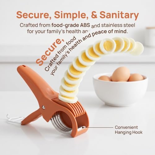 Manual Food Slicer, Stainless Steel Kitchen Cutter Ideal for eggs, strawberries, kiwis, and mushrooms Effortless press-and-slice design Space-saving hanging hook (Red) - Image 4