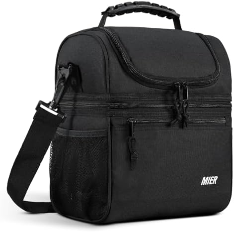 Insulated Lunch Box Bags for Men Women, Dual Compartment, Black